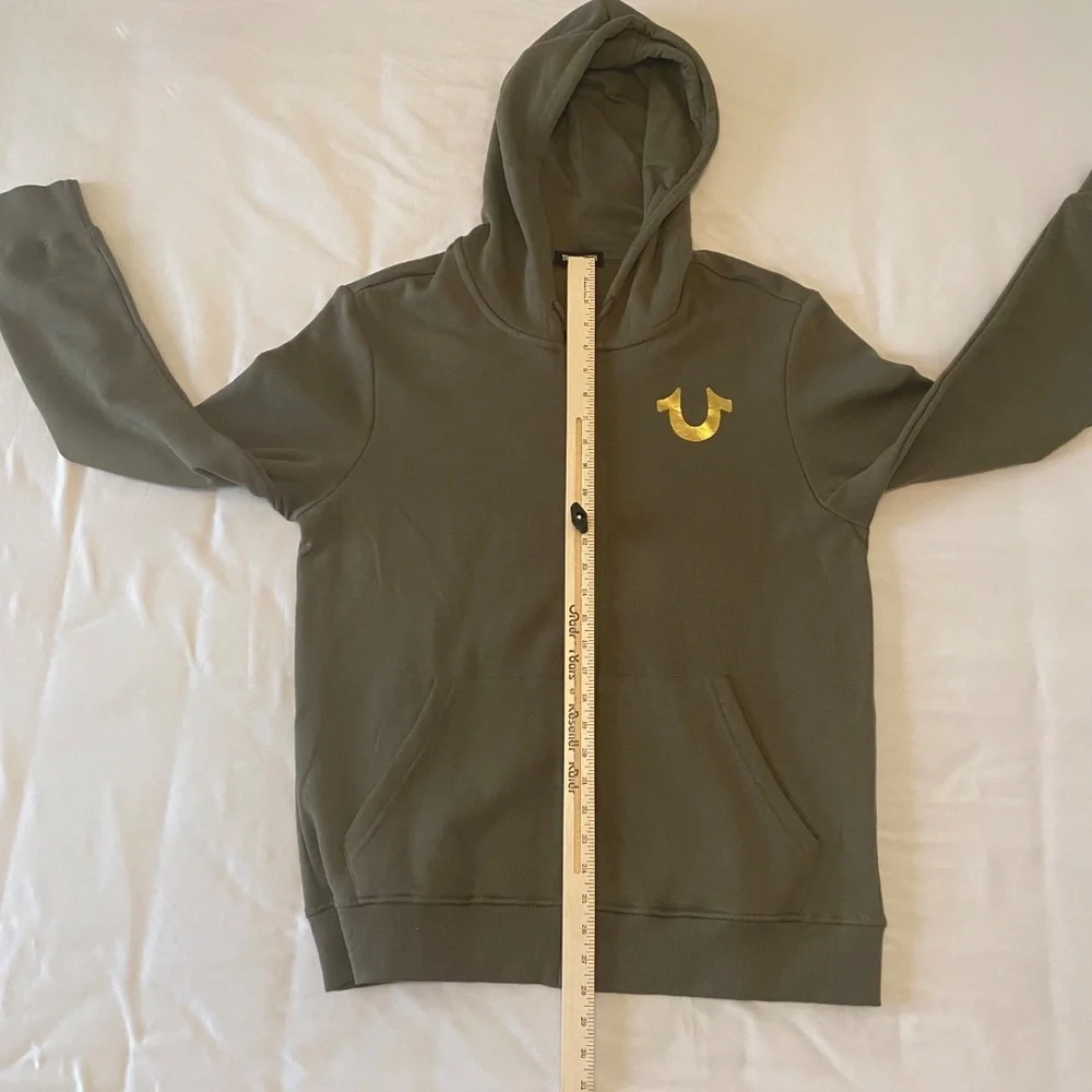 NWT True Religion‎ City Buddha Zip Up Hoodie Jacket Olive Green & Gold- Large